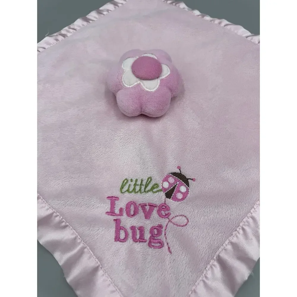 Circo Little Love Bug Pink Flower Lovey Baby Security Blanket Satin Like Trim